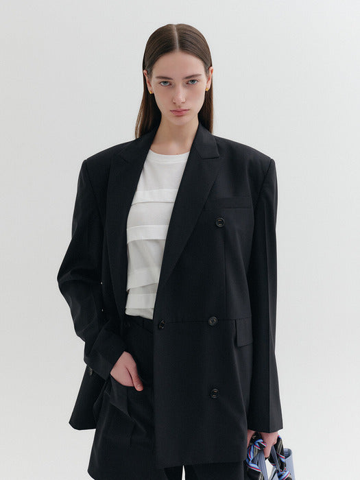 Eenk Back Drape Layered Jacket - Black