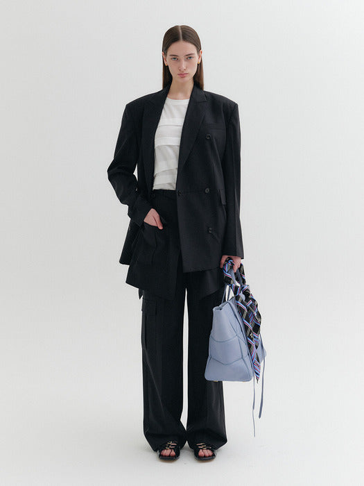 [EENK] Back Drape Layered Jacket - Black