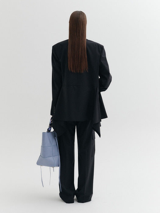 [EENK] Back Drape Layered Jacket - Black