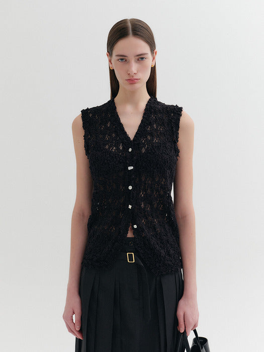 Eenk Lace Sleeveless Vest - Black