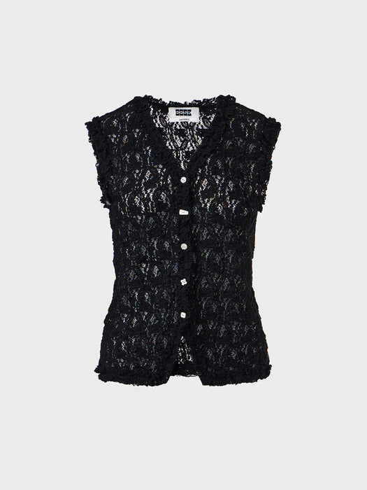 Eenk Lace Sleeveless Vest - Black
