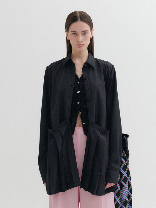 Eenk Pleats Layered Shirt - Black