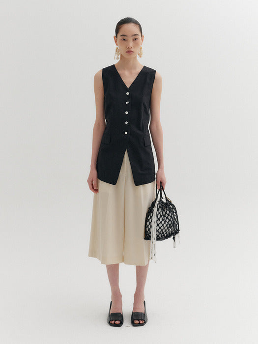 [EENK] Back Strap Tailored Vest - Black