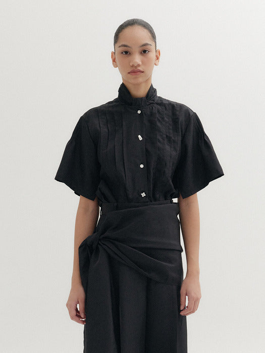 [EENK] Scarf Layered Blouse - Black