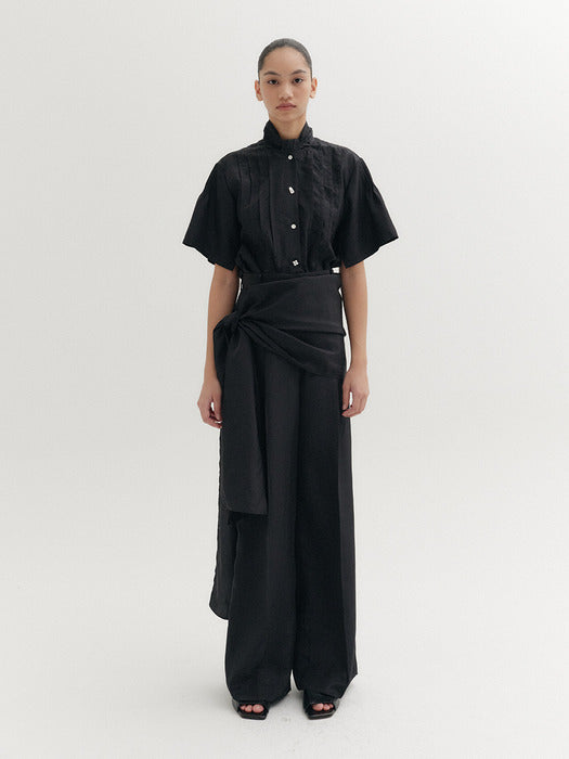 [EENK] Scarf Layered Blouse - Black
