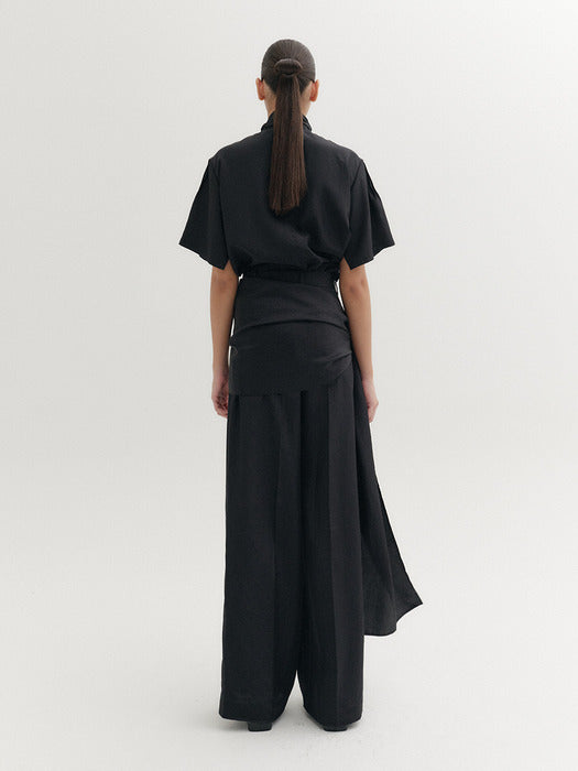 [EENK] Scarf Layered Blouse - Black