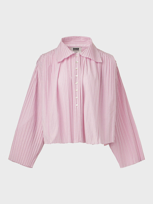 [EENK] Pleats Button Up Shirt - Pink