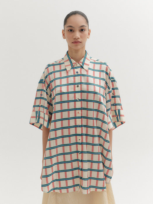 Eenk Classic Button Up Shirt - Cream Multi