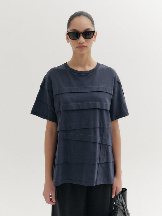 [EENK] Patter Detail T-shirt - Navy