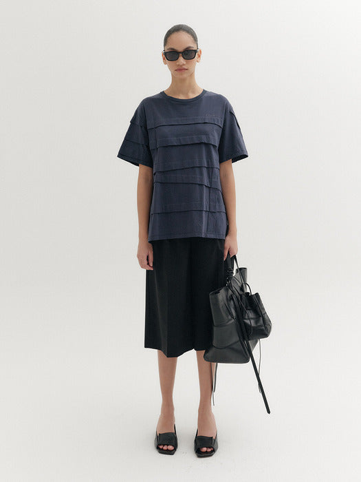 [EENK] Patter Detail T-shirt - Navy