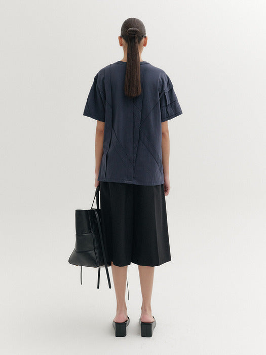 [EENK] Patter Detail T-shirt - Navy