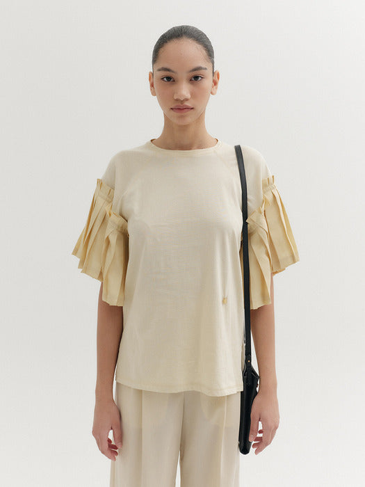 Eenk Pleats Sleeve T-shirt - Cream