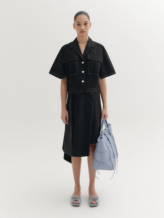 Eenk Belted Low-Waist Shirt Dress - Black