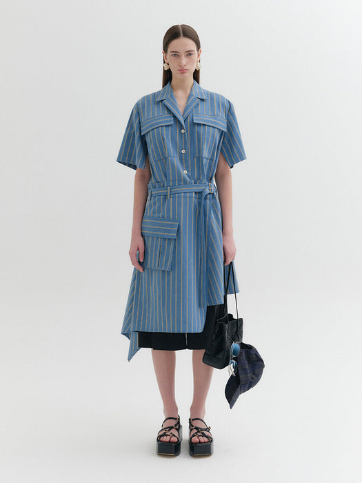 Eenk Belted Low-Waist Shirt Dress - Blue