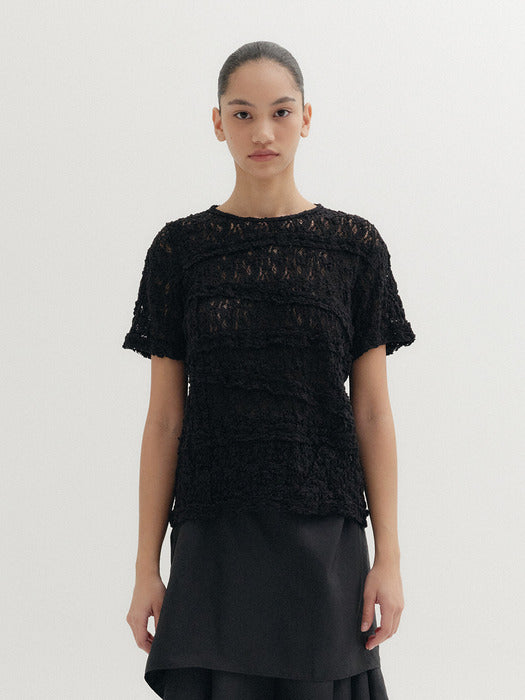 Eenk Lace Panel Detail T-shirt - Black