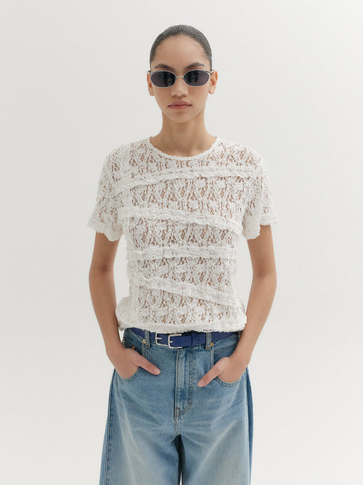 Eenk Lace Panel Detail T-shirt - Ivory