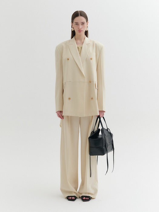 Eenk Waist Lettering Wide Pants - Ivory
