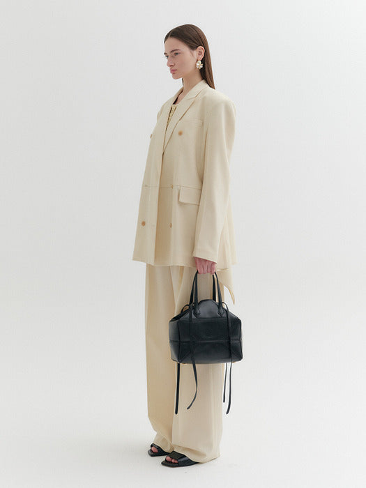Eenk Waist Lettering Wide Pants - Ivory