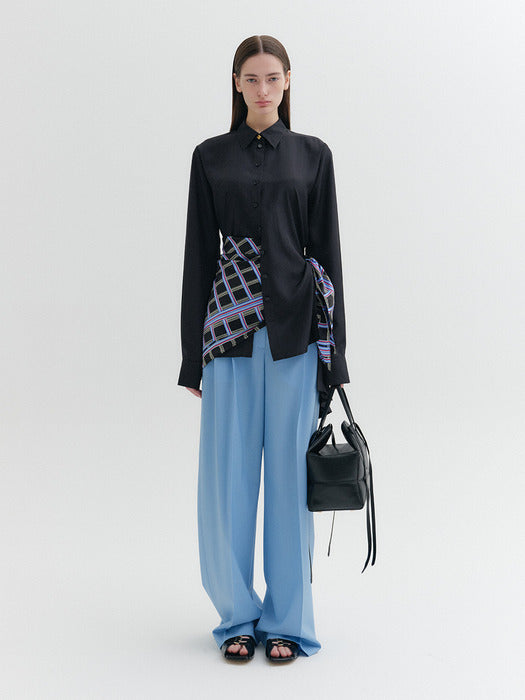 Eenk Waist Lettering Wide Pants - Light Blue