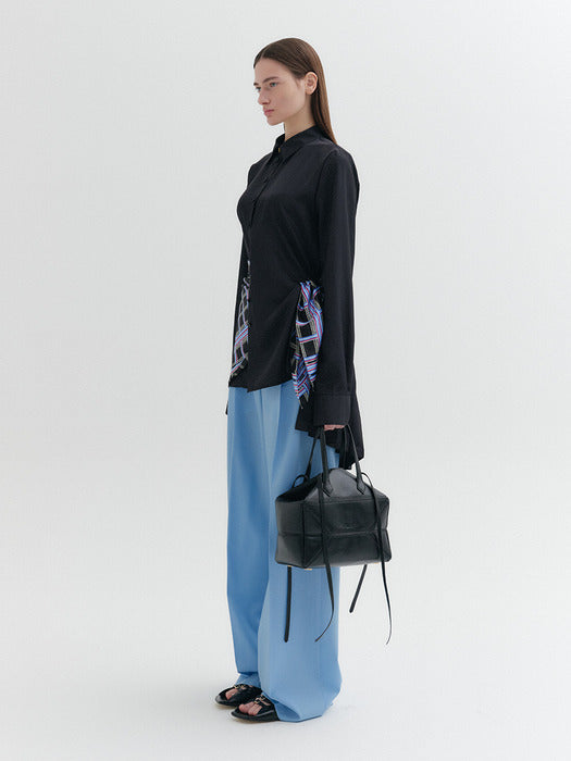 Eenk Waist Lettering Wide Pants - Light Blue