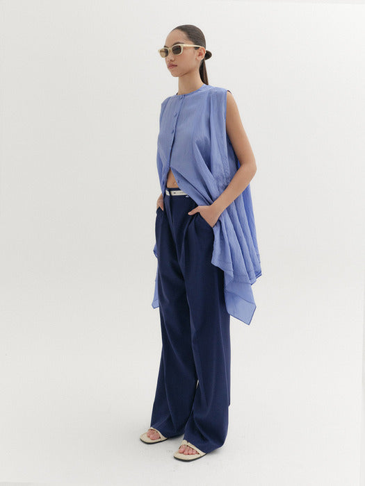 Eenk Waist Lettering Wide Pants - Navy