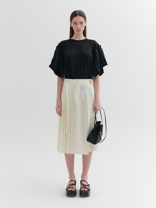 Eenk Belted Pleated Midi Skirt - Ivory