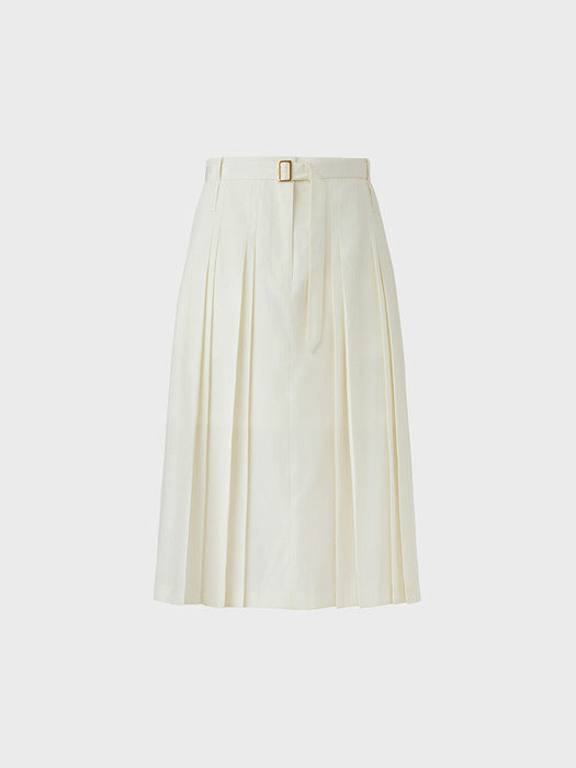 Eenk Belted Pleated Midi Skirt - Ivory