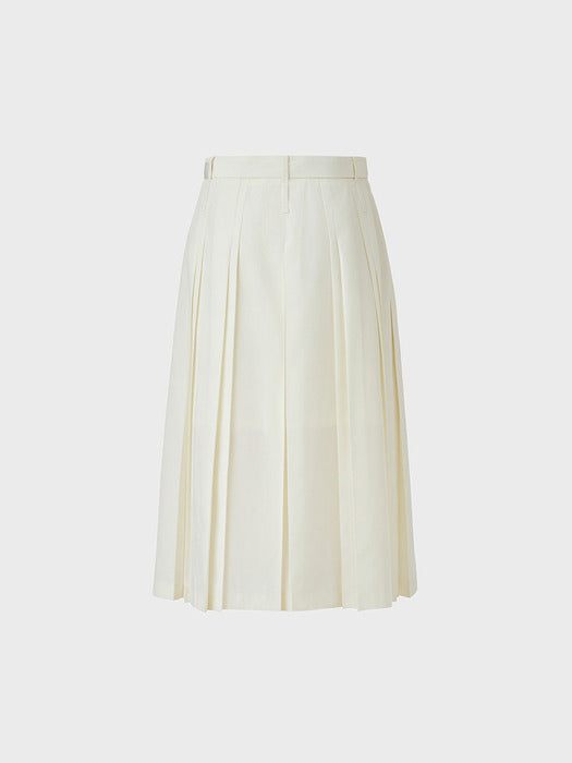 Eenk Belted Pleated Midi Skirt - Ivory