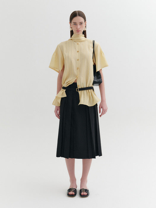 Eenk Belted Pleated Midi Skirt - Black
