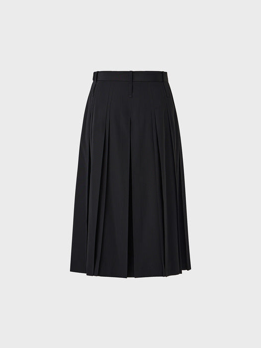 Eenk Belted Pleated Midi Skirt - Black