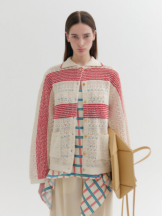 Eenk Two-tone Knitwear Cardigan - Ivory
