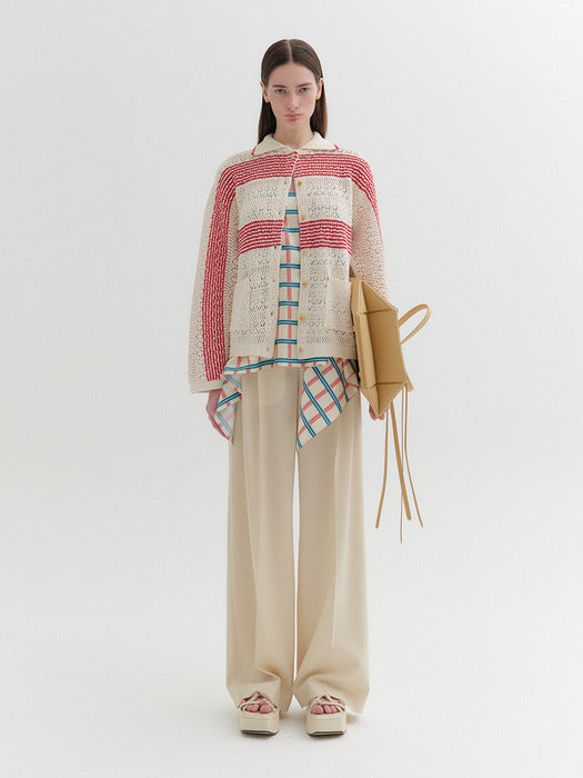 Eenk Two-tone Knitwear Cardigan - Ivory