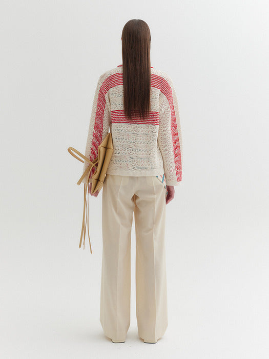 Eenk Two-tone Knitwear Cardigan - Ivory