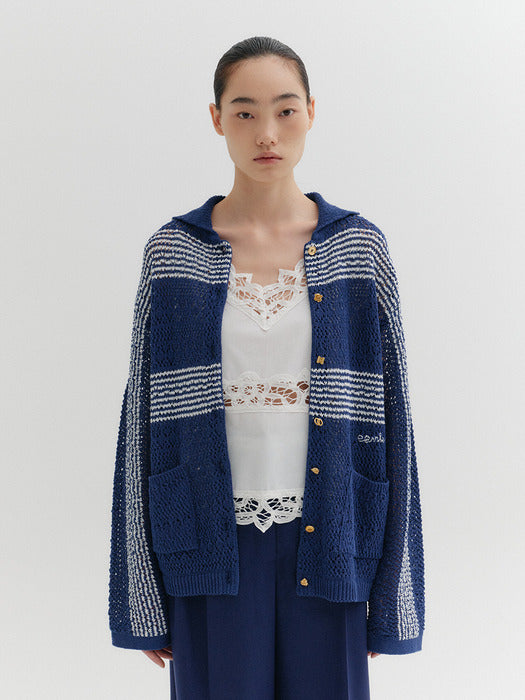 Eenk Two-Tone Knitwear Cardigan - Navy