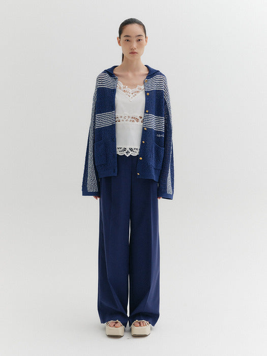 Eenk Two-Tone Knitwear Cardigan - Navy