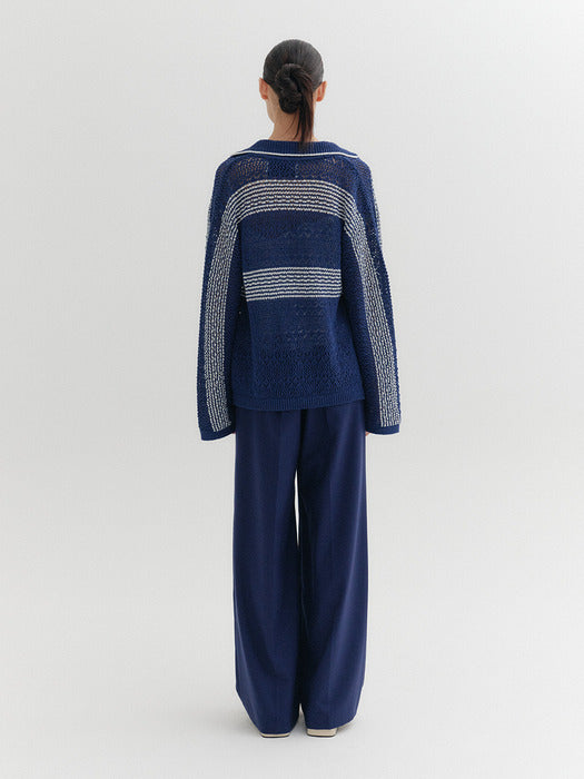 Eenk Two-Tone Knitwear Cardigan - Navy