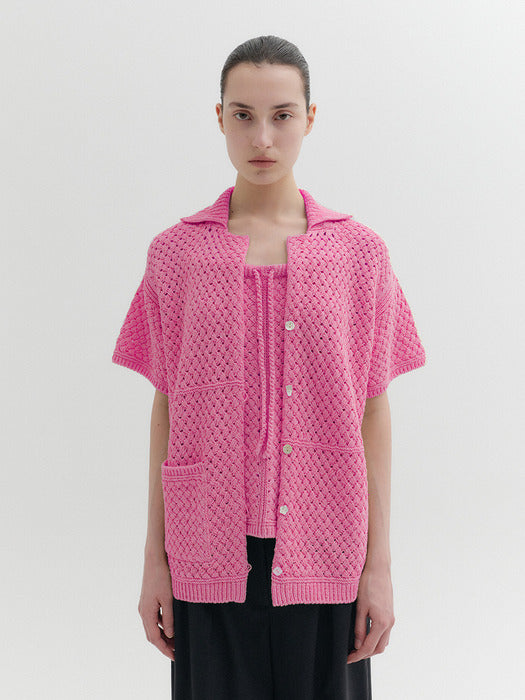 Eenk Crochet Knitwear Cardigan - Pink