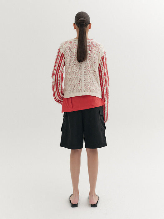 [EENK] Contrast V-Neck Pullover - Ivory
