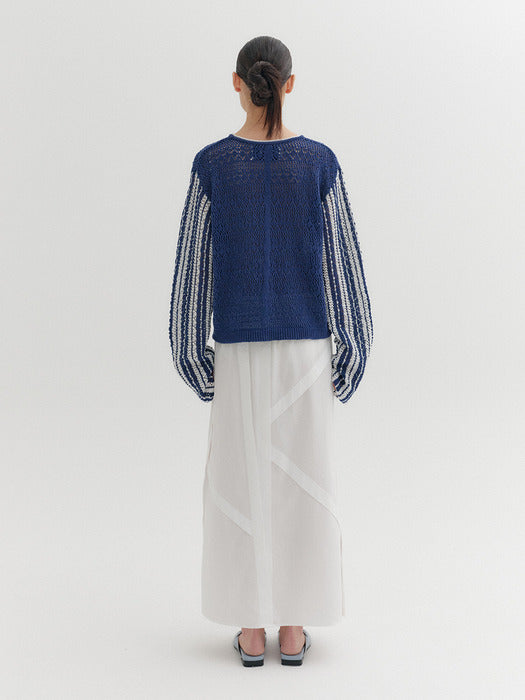 Eenk Contrast V-Neck Pullover - Navy