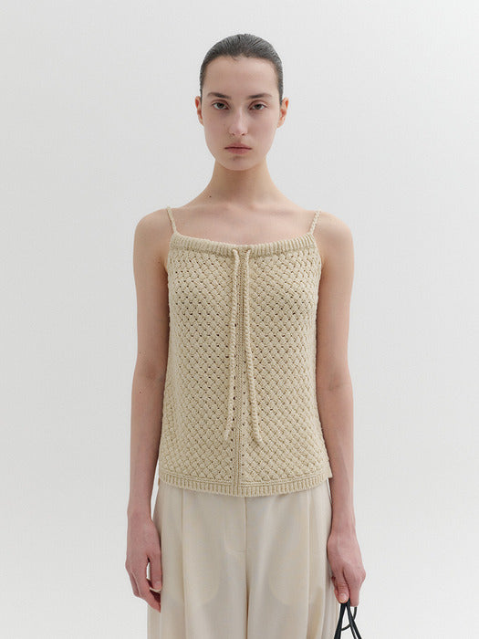 Eenk Crochet Tie Strap Knitwear Top - Yellow