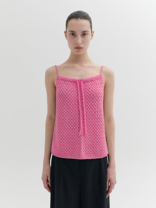 Eenk Crochet Tie Strap Knitwear Top - Pink
