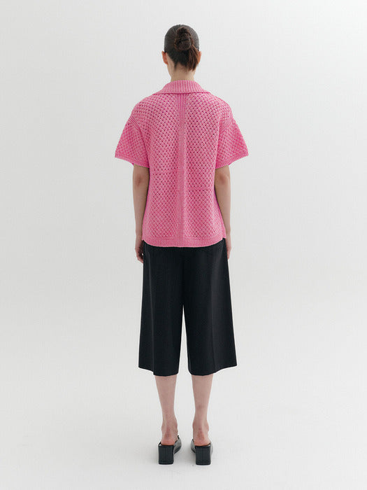 Eenk Crochet Tie Strap Knitwear Top - Pink