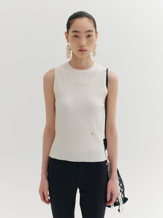 Eenk Sleeveless Layered Knitwear Top - Ivory