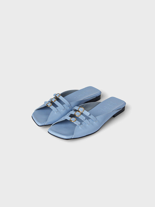 Eenk Triple Buckle Square Flats - Sky Blue