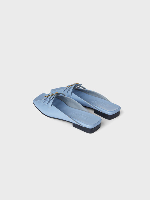 Eenk Triple Buckle Square Flats - Sky Blue
