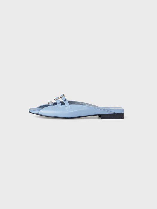 Eenk Triple Buckle Square Flats - Sky Blue