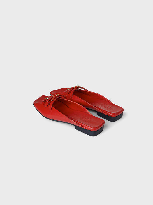 Eenk Triple Buckle Square Flats - Red