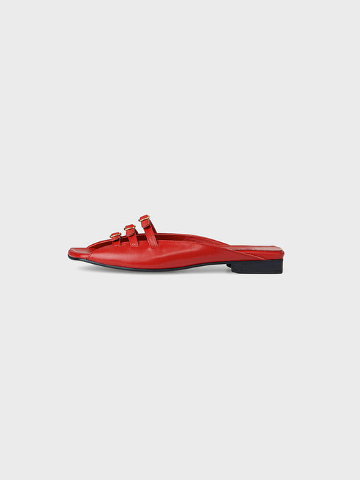 Eenk Triple Buckle Square Flats - Red