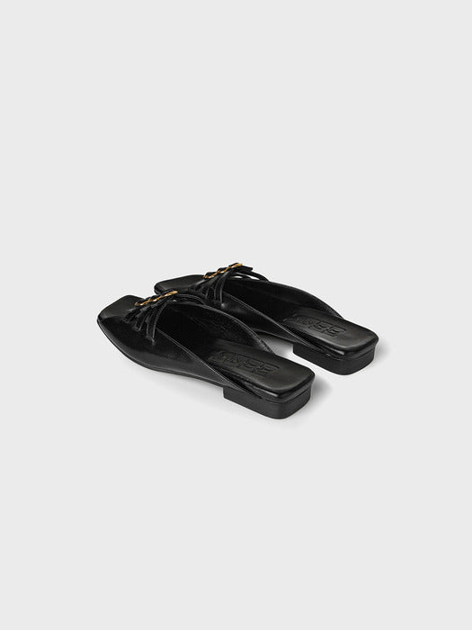 Eenk Triple Buckle Square Flats - Black
