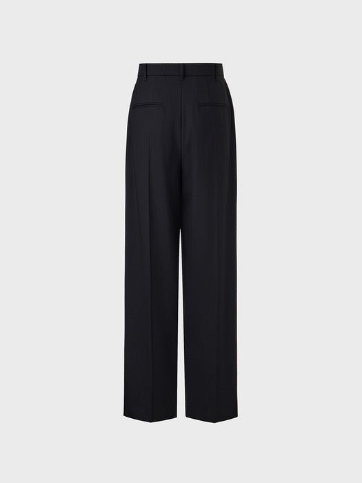 [EENK] High Waisted Belted Tuck Pants - Black